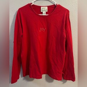 The Quacker Factory Joy Long Sleeve Red T-Shirt Large